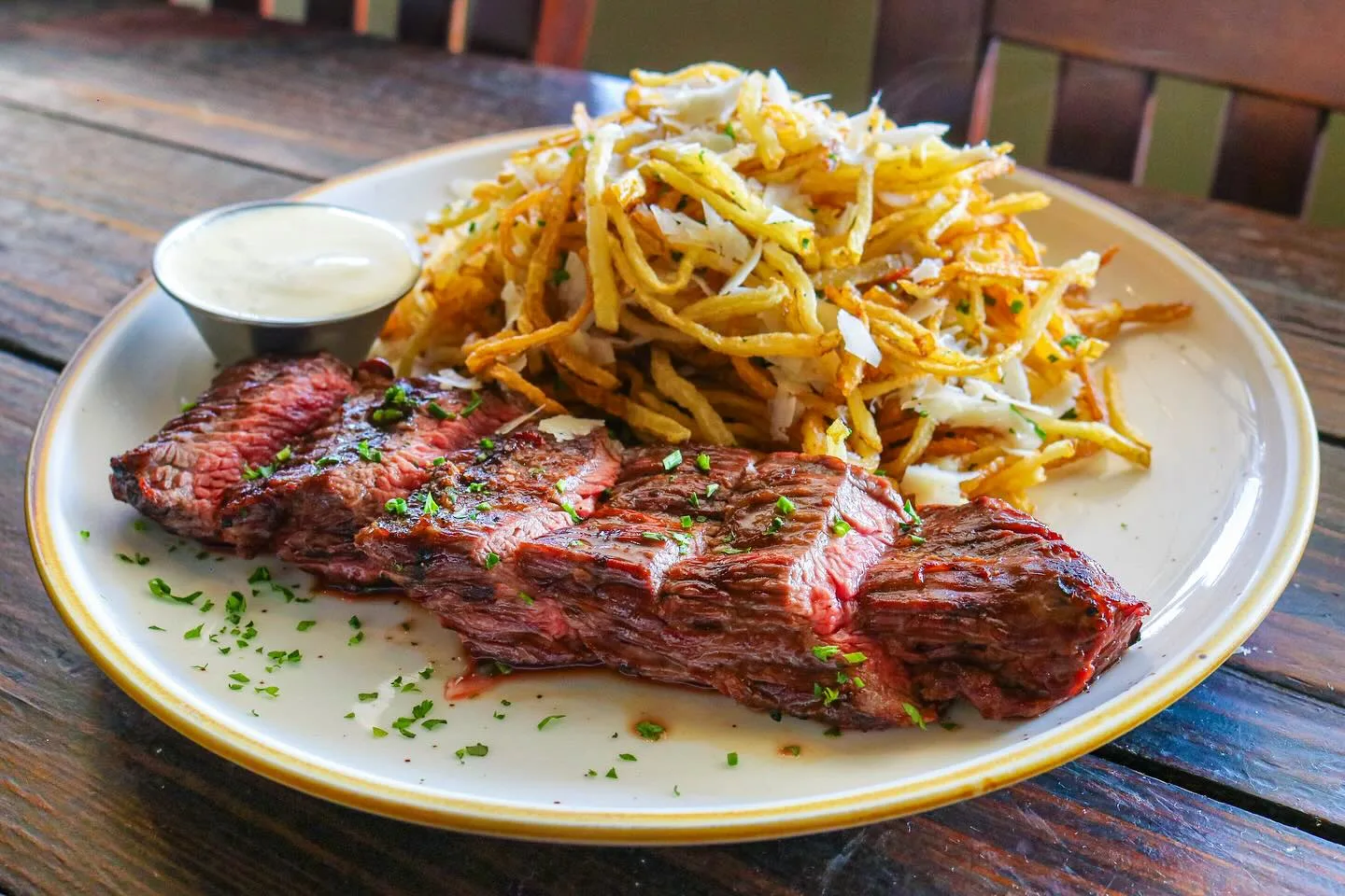 steak frites with shoestring fries at the plaid apron in knoxville tn as a great place for dinner on new years eve