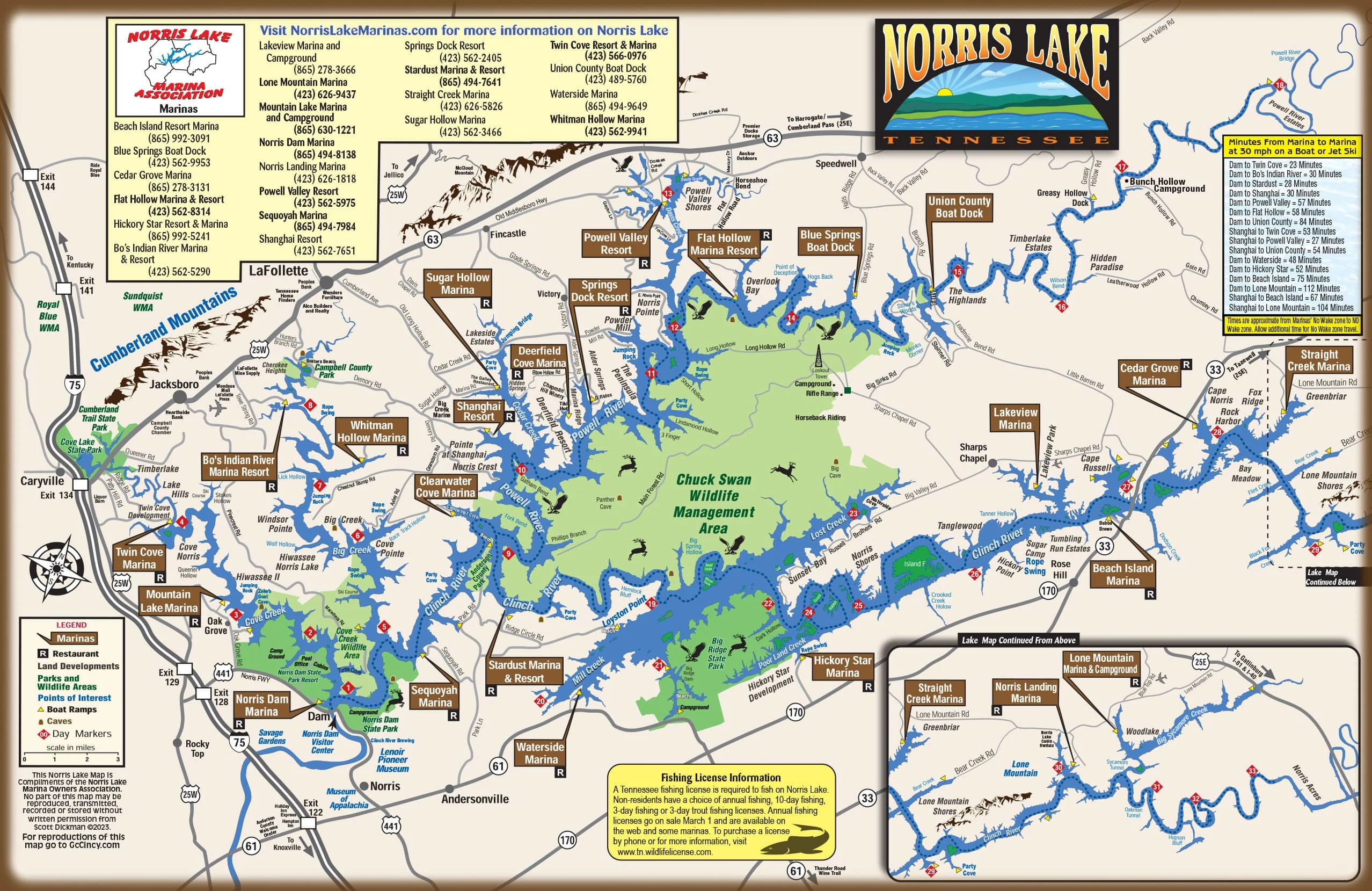 Norris Lake map showing marinas 