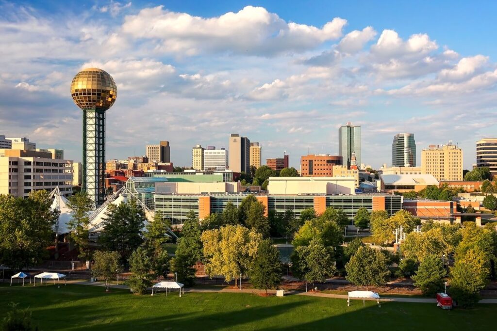 Knoxville skyline with knoxville sunsphere and park