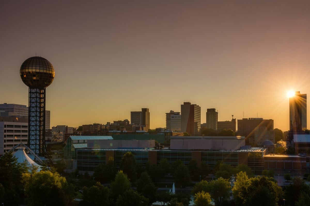 Knoxville TN skyline at sunset