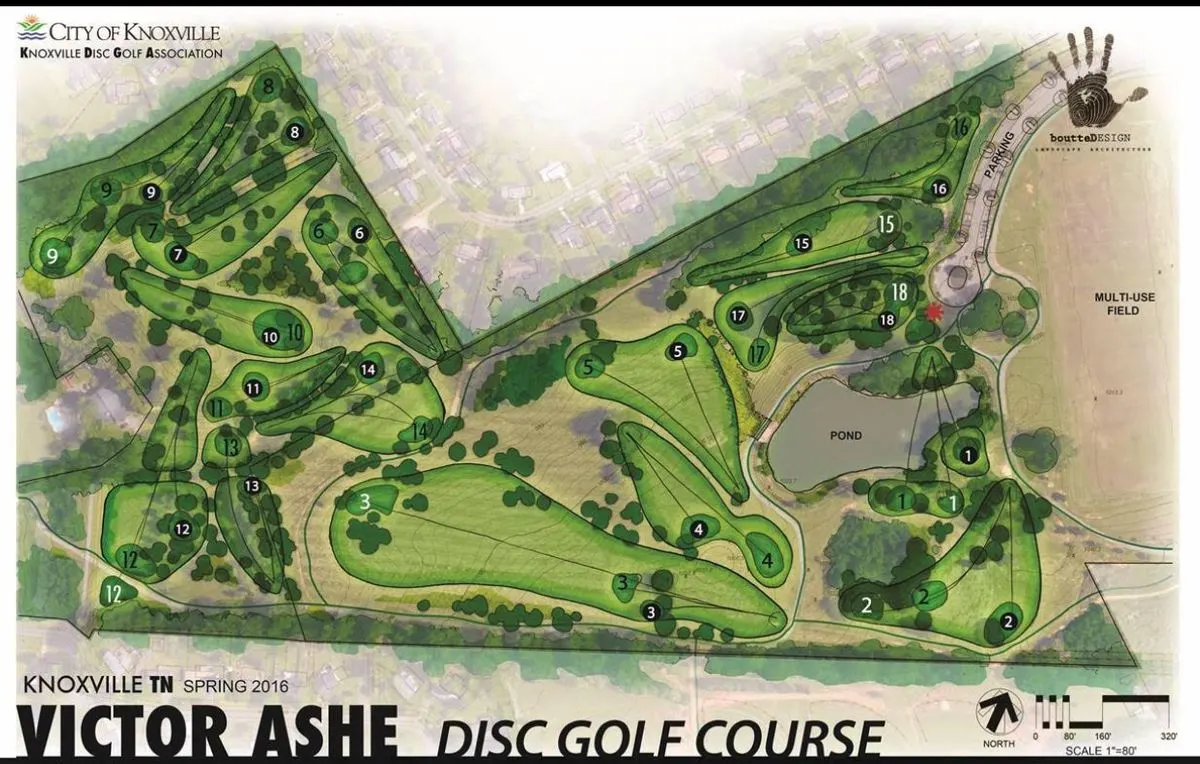 Disc Golf Course at Victor 
Ashe park in Knoxville from the Knoxville Disc Golf Association