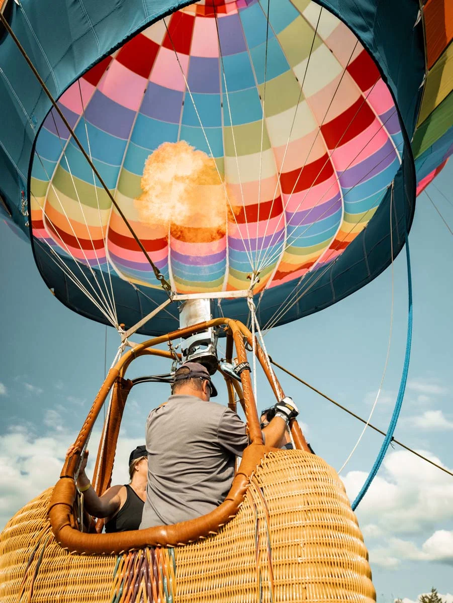 People on a hot air balloon at the great smoky mountain hot air balloon festival