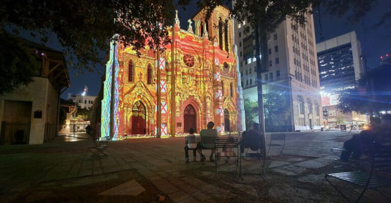 One of the Oldest Cathedrals in the U.S. Transforms Into a Light Show at Night in Texas