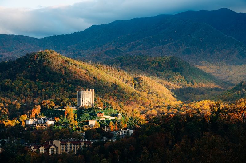 The misty blue view from a mountain overlook in East Tennessee