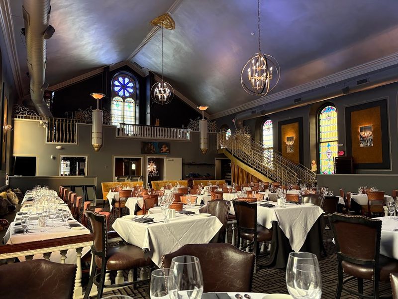 The upstairs dining room is the real showstopper The upstairs dining room is the real showstopper