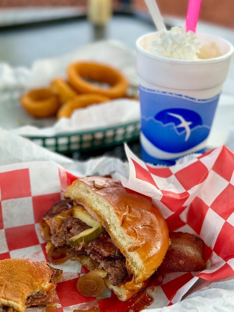 The burgers hold their own beside the shakes The burgers hold their own beside the shakes