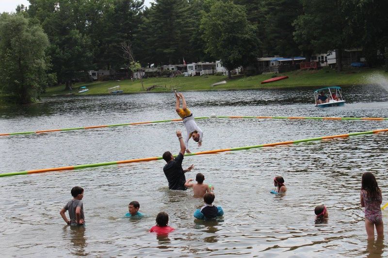 The lake, slides, and water fun families remember The lake, slides, and water fun families remember