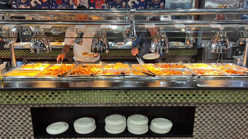 A buffet room built for maximum temptation A buffet room built for maximum temptation