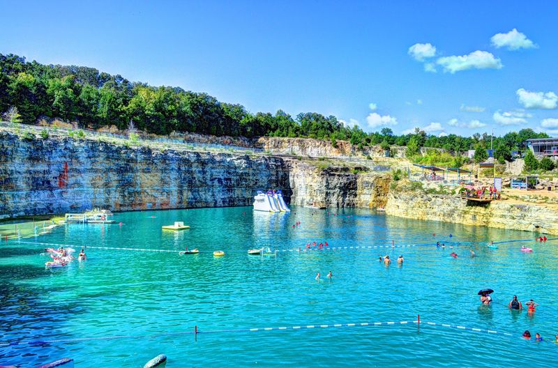 A former quarry with unreal blue water