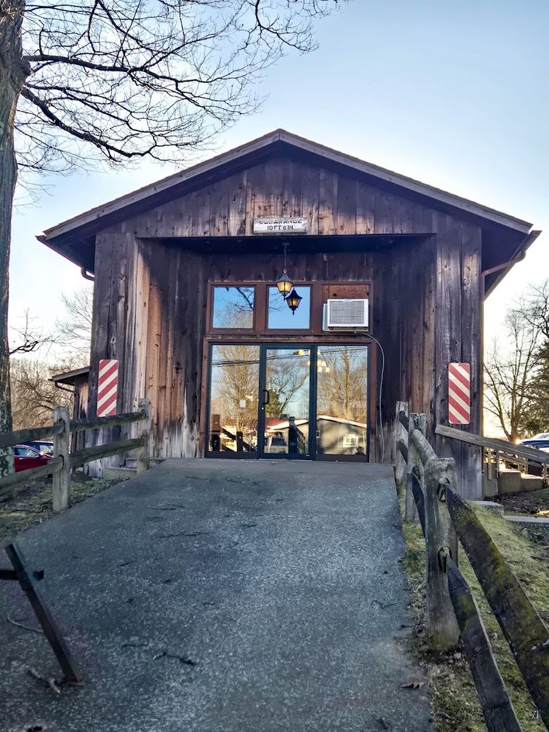A restaurant built inside a real covered bridge