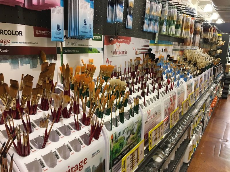 Paint brushes, paper and specialty tools fill aisle after aisle