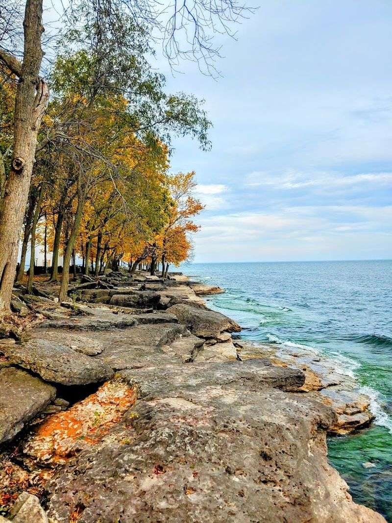 The rocky shoreline adds character