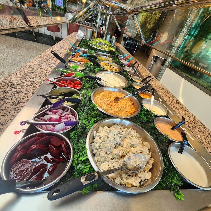 The soup and salad bar adds old-school abundance The soup and salad bar adds old-school abundance