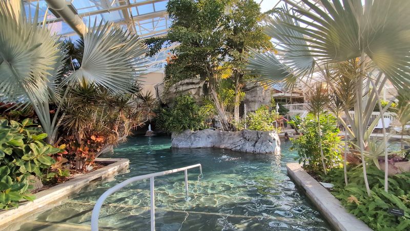 The tropical Biosphere brings warm pools waterfalls and a grotto hot tub indoors The tropical Biosphere brings warm pools waterfalls and a grotto hot tub indoors