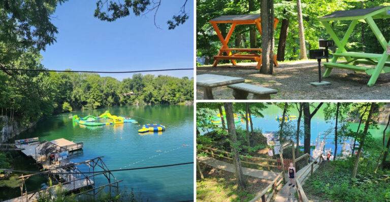 This Former Quarry in Indiana Is a Crystal-Blue Swimming Hole With an Above-Water Playground