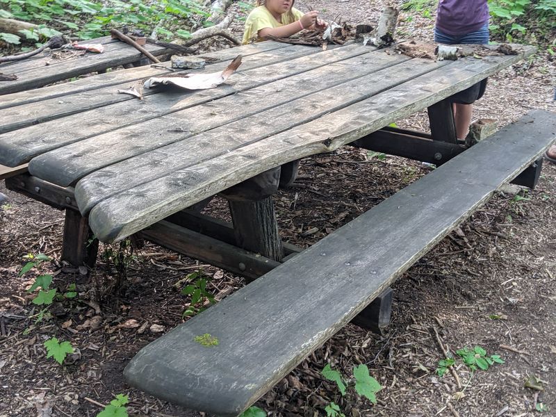 Picnic Tables Beside a Haunting Landmark
