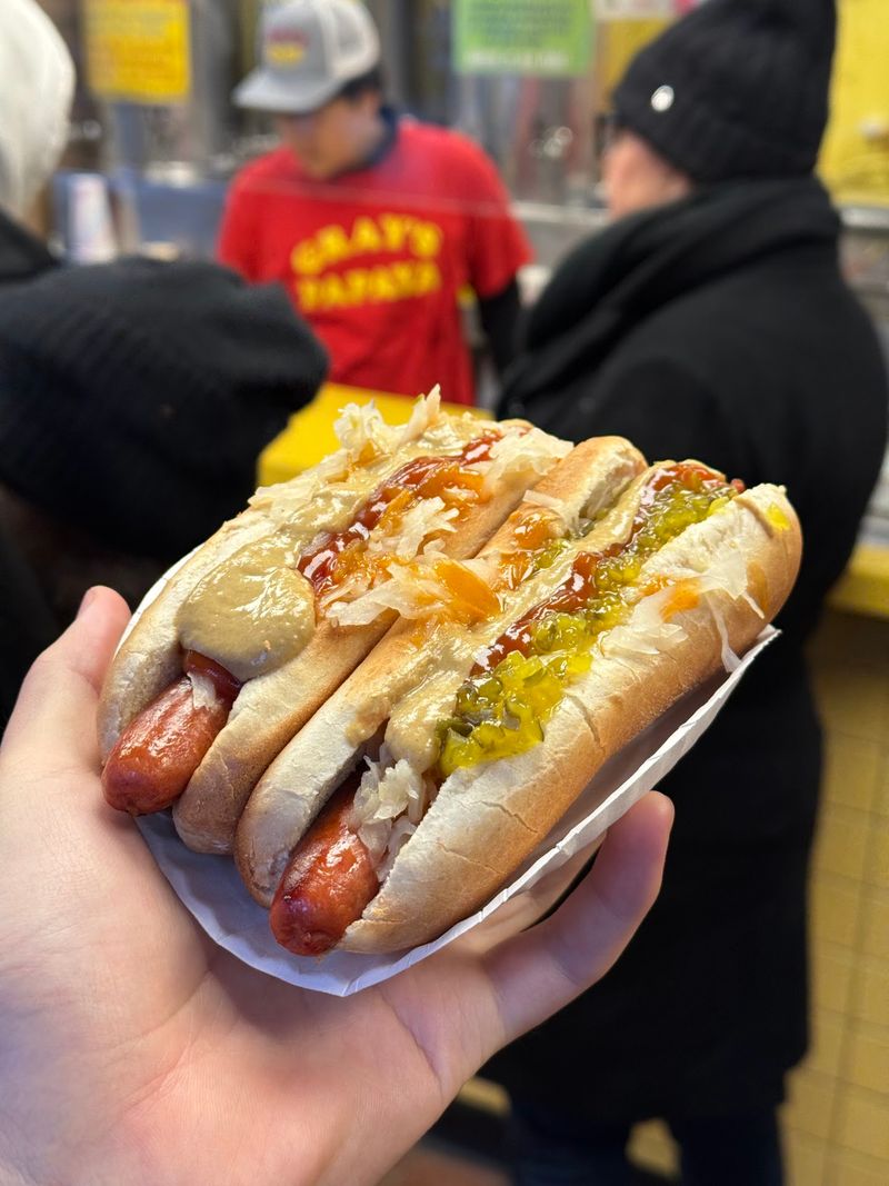 The hot dogs have that famous snap The hot dogs have that famous snap