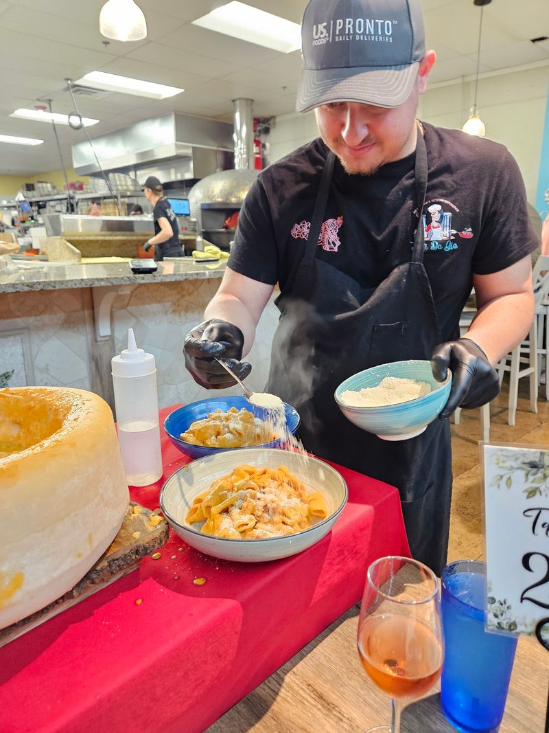 Watch Your Pasta Get Tossed Right Inside the Cheese Wheel Watch Your Pasta Get Tossed Right Inside the Cheese Wheel