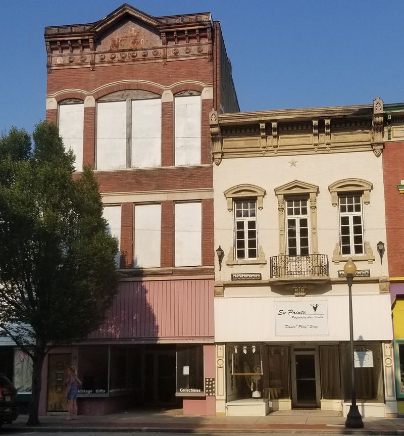 Brick Storefronts With Stories Stacked Upstairs