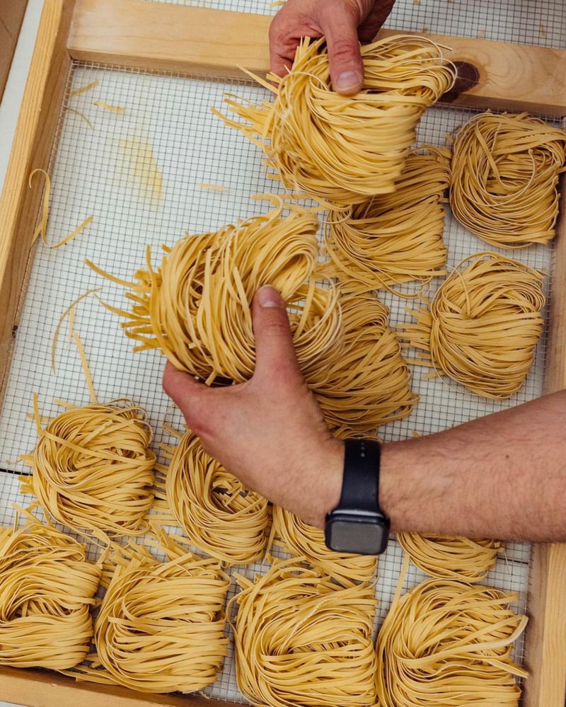 Egg Noodles Cut With Old-School Skill Egg Noodles Cut With Old-School Skill