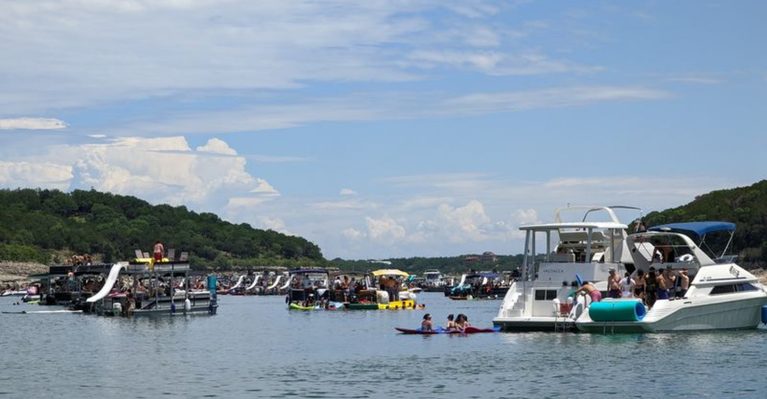 This Boat-Access Texas Cove Turns Into One Big Floating Party Every Weekend