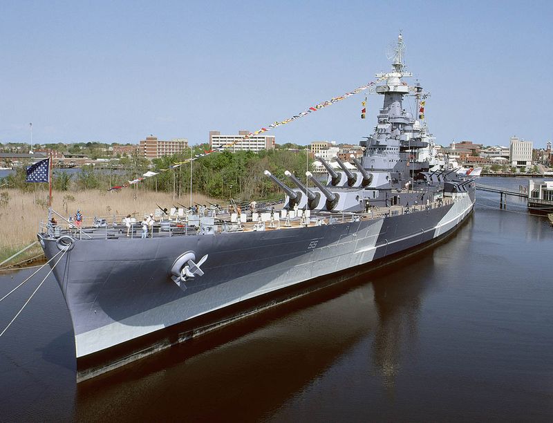 A Warship Parked Across From Downtown Wilmington