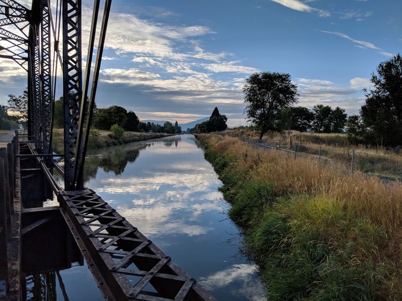 Farmland, River, and an Old Bridge