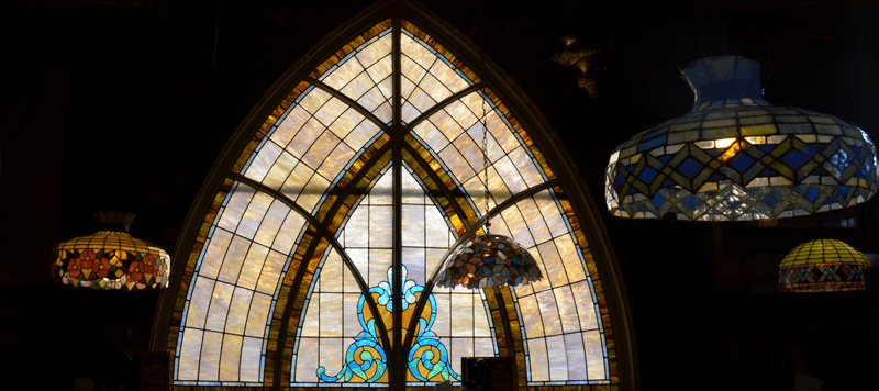 Stained Glass, Swing Seats, and Wooden Walls Stained Glass, Swing Seats, and Wooden Walls