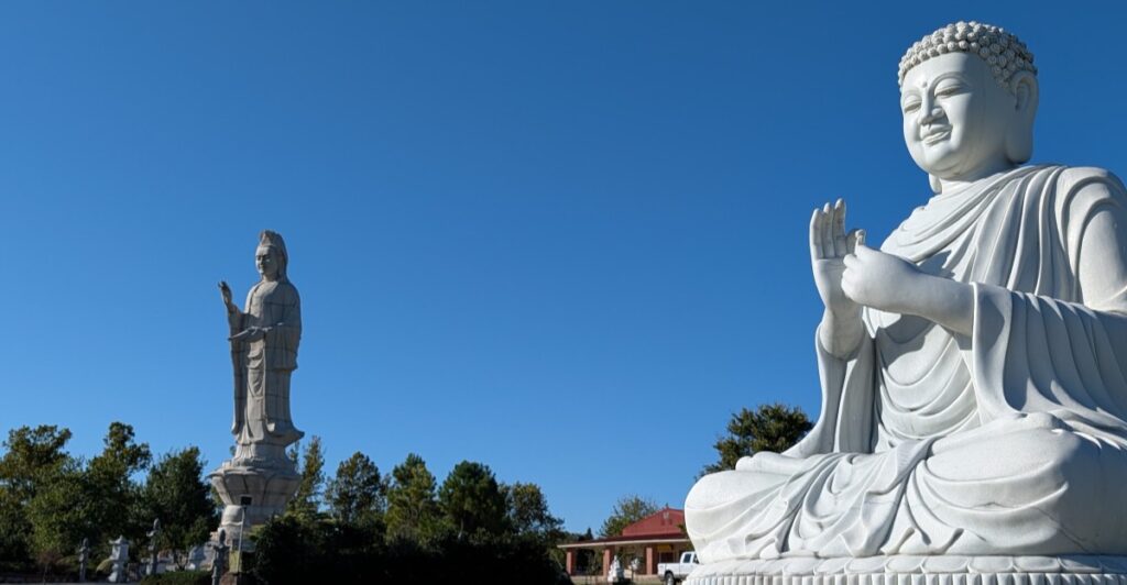 Behind This Quiet Tulsa Temple, A Towering Stone Buddha Watches Over A Garden Anyone Visits Free