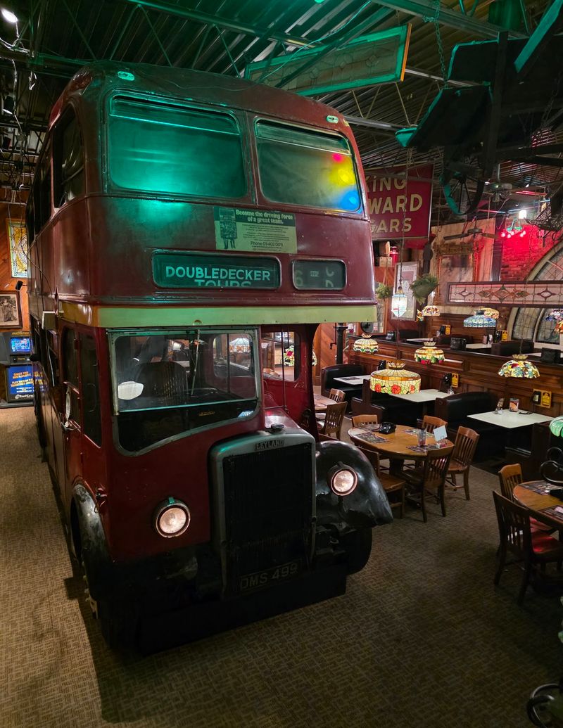 A London Bus Parked Indoors in Richmond A London Bus Parked Indoors in Richmond